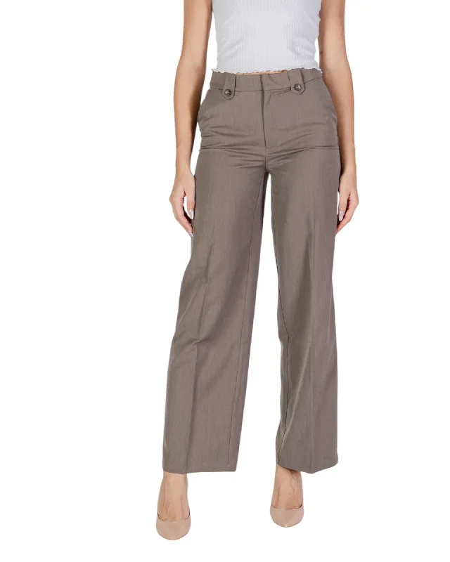 Only  Women's Wide Leg Pants in Beige Comfy Zip-Up Pants
