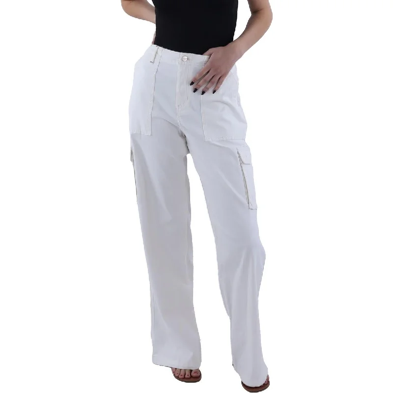 Womens High Rise Wide Leg Cargo Pants Comfy High-Waist Jeans