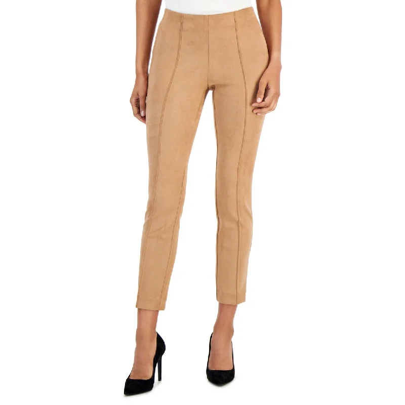 Womens Faux Suede Mid Rise Ankle Pants Elegant Palazzo Trousers