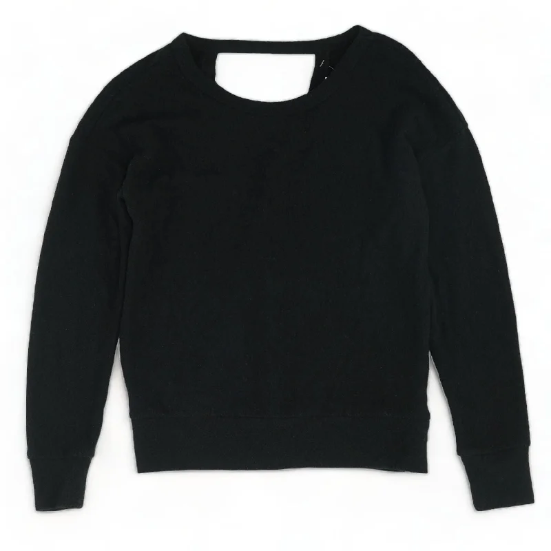 Black Solid Crewneck Sweater Front Pockets Side Pockets Patch Pockets