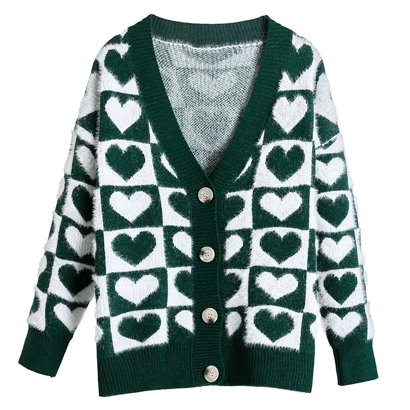 Casual Christmas Sweater Women Heart Print Machine Wash Dry Clean Hand Wash