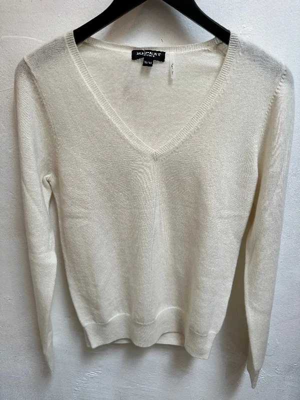 Cream Organic Cashmere V-Neck Jumper Casual Formal Business