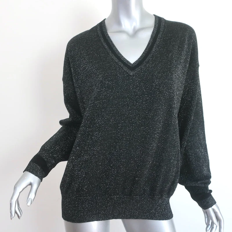 Equipment V-Neck Sweater Lucinda Black Metallic Wool-Blend Size Medium Anti-Pilling Anti-Shrink Durable