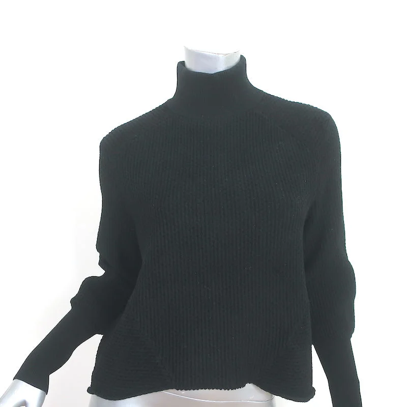 FRAME Chenille Turtleneck Sweater Black Knit Size Extra Small Knit Fabric Woven Fabric Fleece Fabric