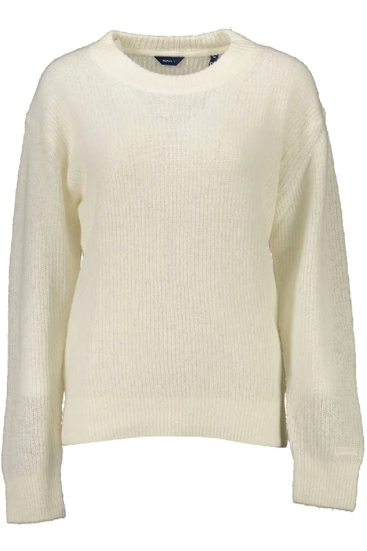 Gant White Wool Women Sweater Hooded Sweater Collared Sweater Shawl Collar