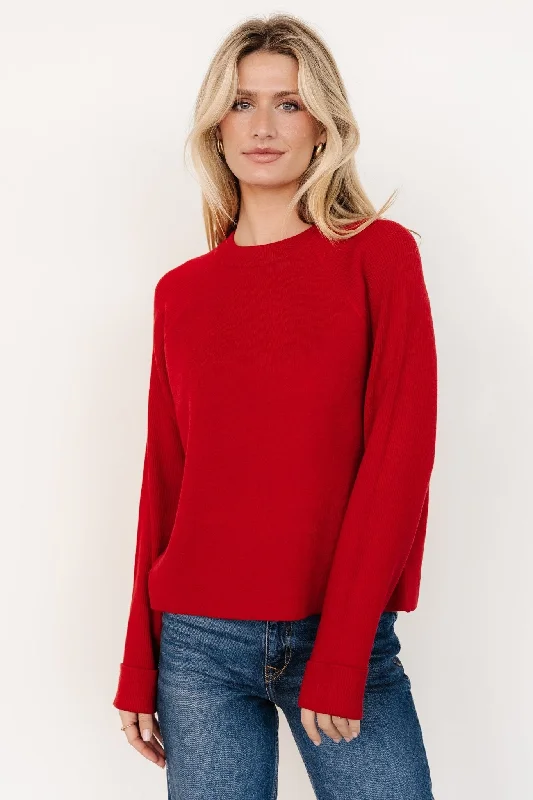 Helena Knit Sweater | Red Cotton Fabric Linen Fabric Terry Fabric