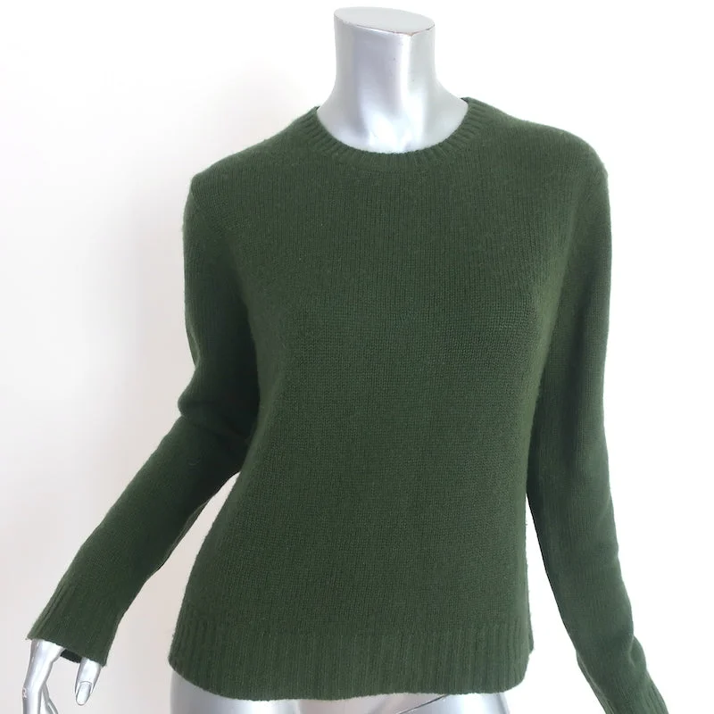 Jill Roberts Cashmere Crewneck Sweater Green Size Medium Notch Collar Peter Pan Collar Cowl Neck