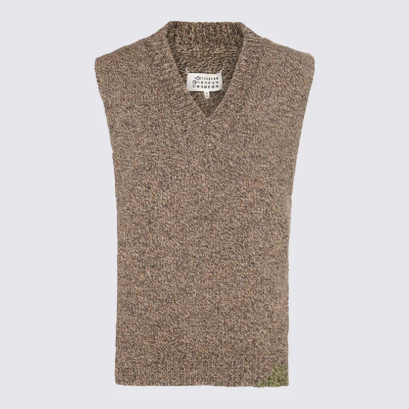 Maison Margiela Sweaters Brown Chenille Brocade Lace