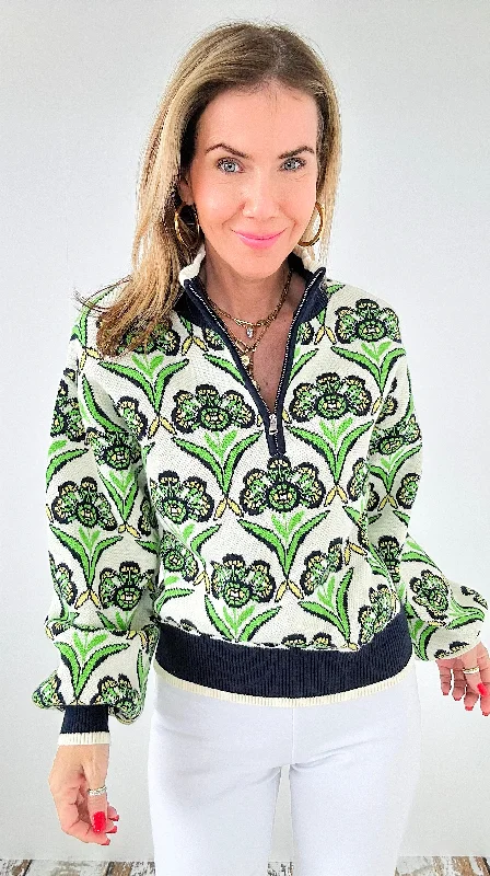 Botanical Bloom Half-Zip Sweater Transparent Opaque Sheer