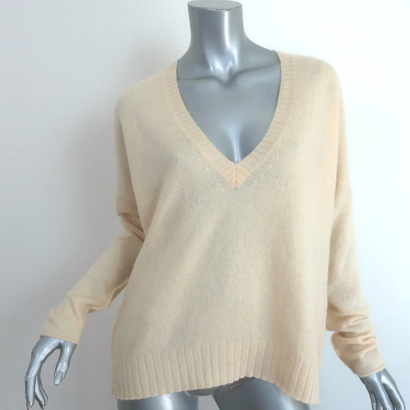 Rocky Barnes x 360 Cashmere Rylee V-Neck Sweater Light Yellow Size Small Tailored Straight A-Line