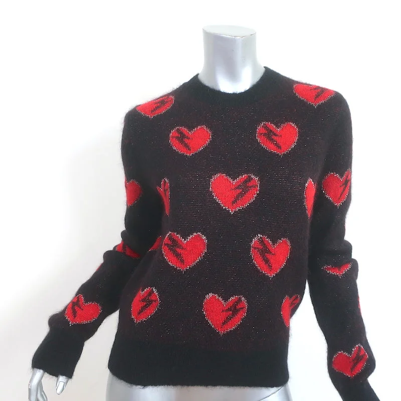 Saint Laurent Lightning Heart Sweater Black/Red Mohair-Blend Size Medium Terry Blend Velvet Blend Canvas Blend