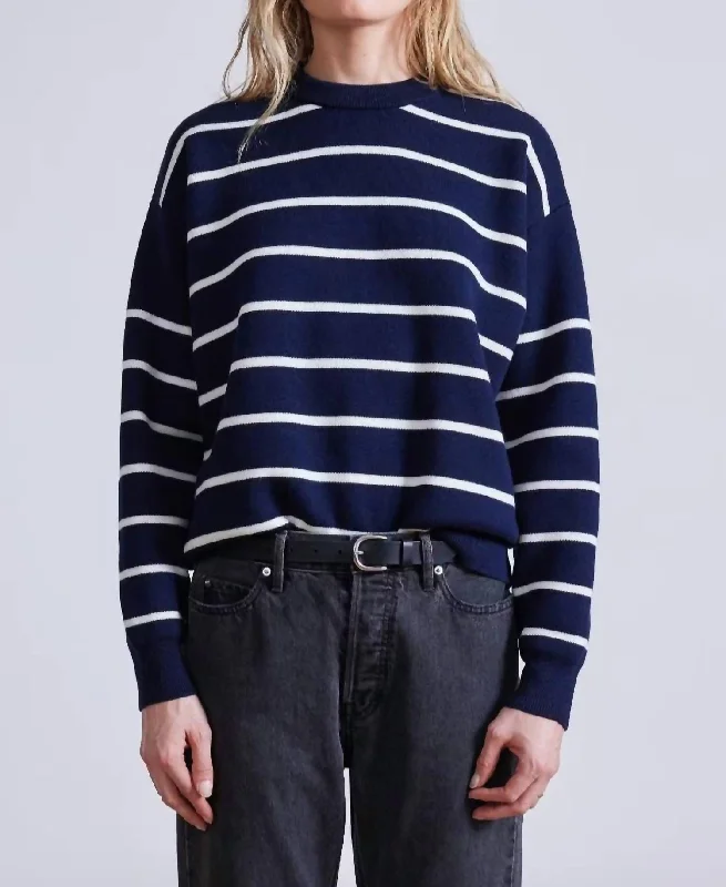 Sportif Sweater In Navy & Cream Stripe Machine Wash Dry Clean Hand Wash