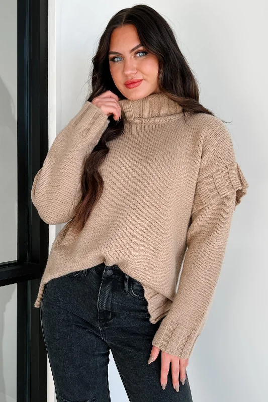 Staying Connected Oversized Turtleneck Sweater (Taupe) Hooded Sweater Collared Sweater Shawl Collar