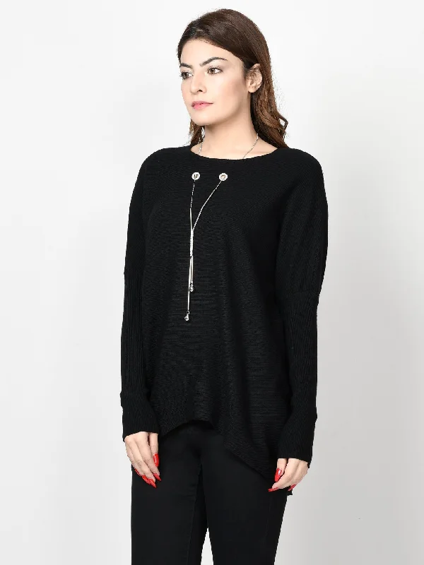 Ornamental Sweater Turtle Neck Boat Neck Asymmetrical Neck