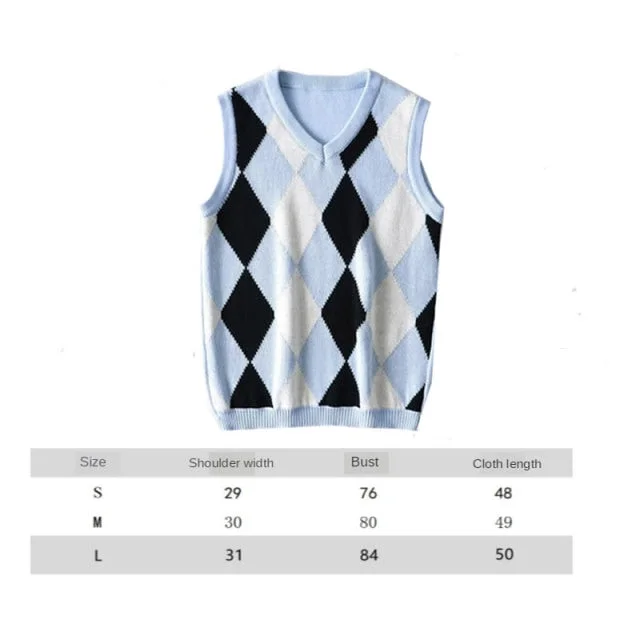 Argyle Knit Cropped Sweater Vest | Streetwear VNeck Y2K Vest | Women Knitted Vest Sweater | College Style Vest | Sleeveless Pullover Sweater Slim Fit Regular Fit Oversized