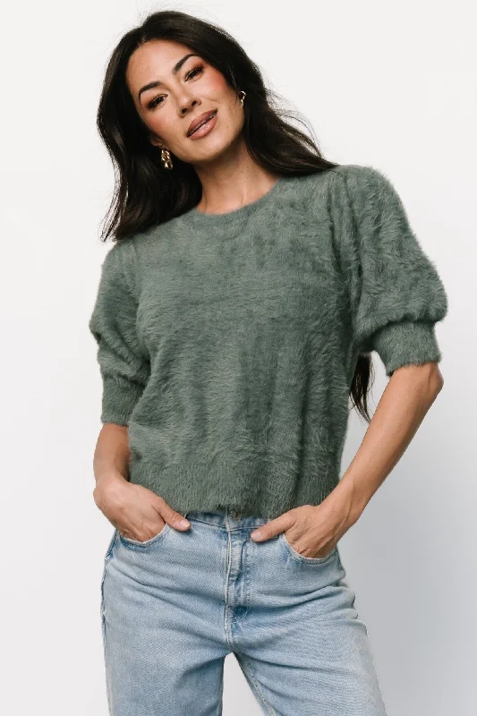 Vail Sweater Top | Winter Green Ribbed Striped Patterned