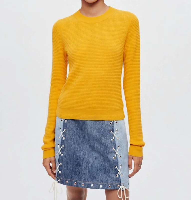 Waffle Slim Pullover Sweater In Clementine Turtle Neck Boat Neck Asymmetrical Neck