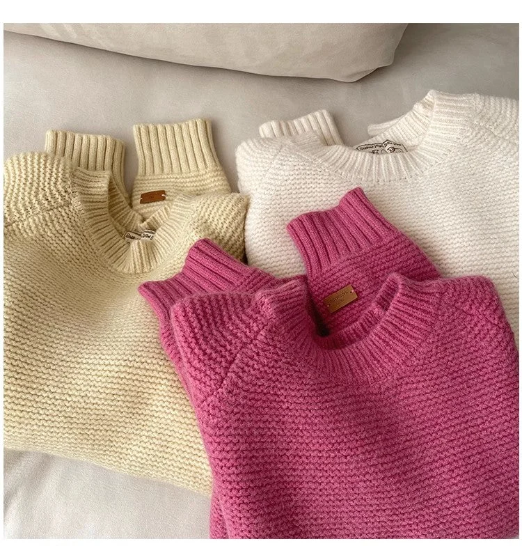 Women's round neck sweater soft long-sleeved sweater trendy     S4870 Wool Fabric Cashmere Fabric Tweed Fabric