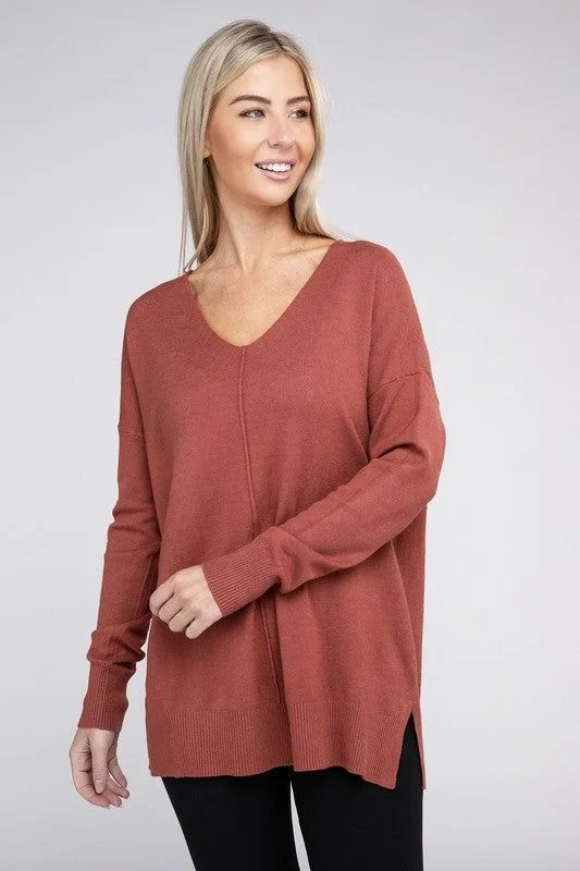 ZENANA Garment Dyed Front Seam Sweater Handmade Hand-knitted Hand-woven