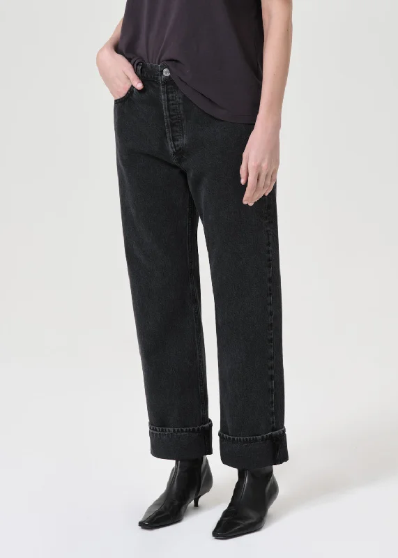 AGOLDE Fran Low Slung Straight Jean in Black Tea (Organic Cotton) Stylish Plus Size Denim Jeans