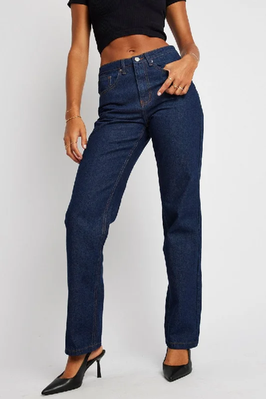 Denim Straight Jean High Rise Casual Skinny Fit Jeans