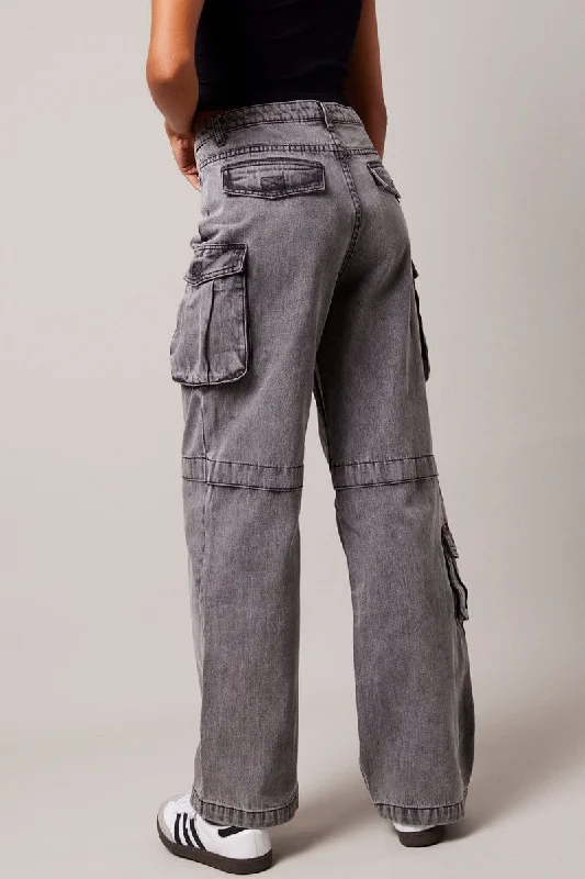 Grey Cargo Jean Out Pocket Comfortable Ankle Jeans
