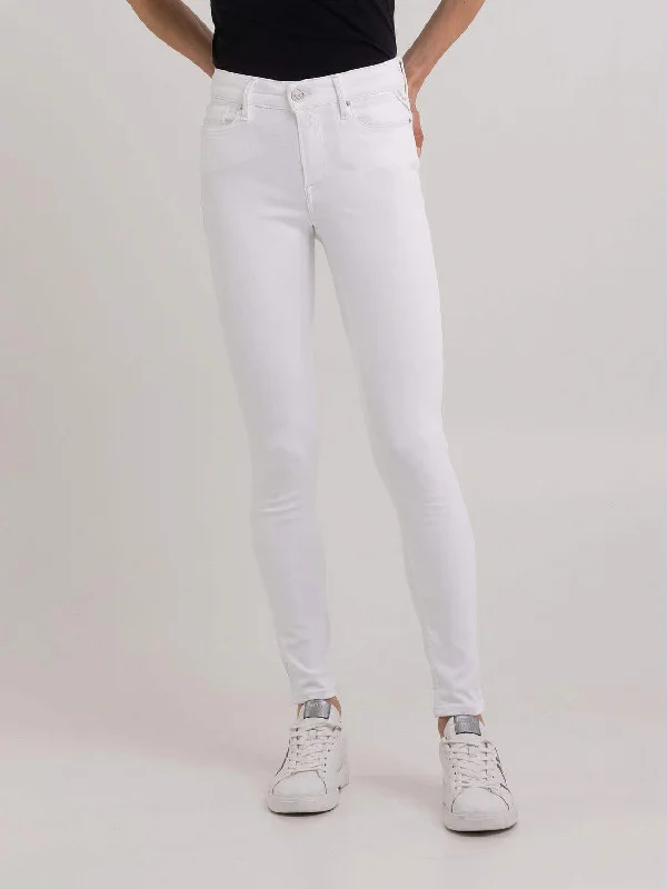 Replay Whw689 8366197 Hypflex Jean White Chic Double Waistband Jeans