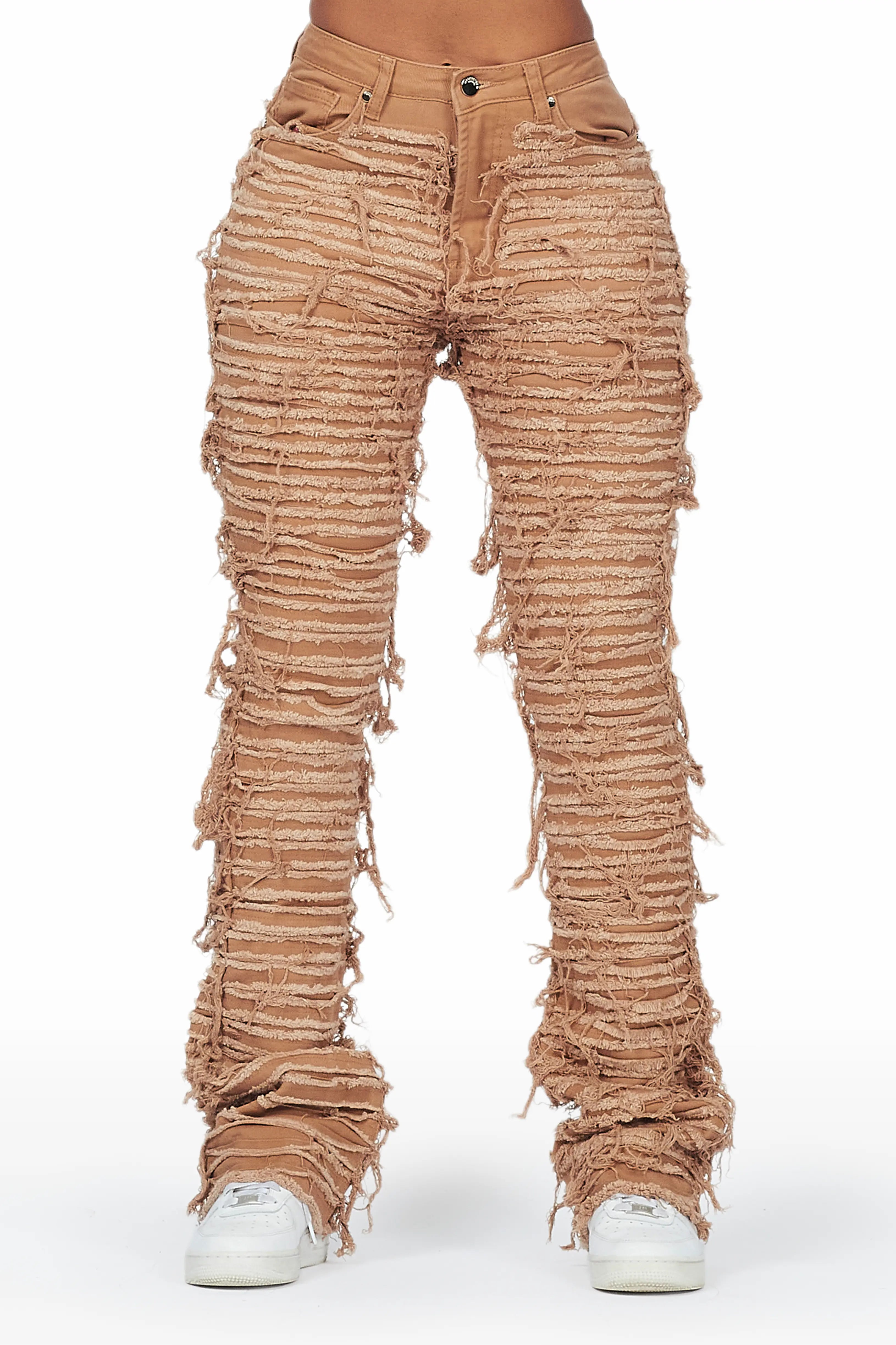 Melany Tan Stacked Flared Jean Chic Double Waistband Jeans