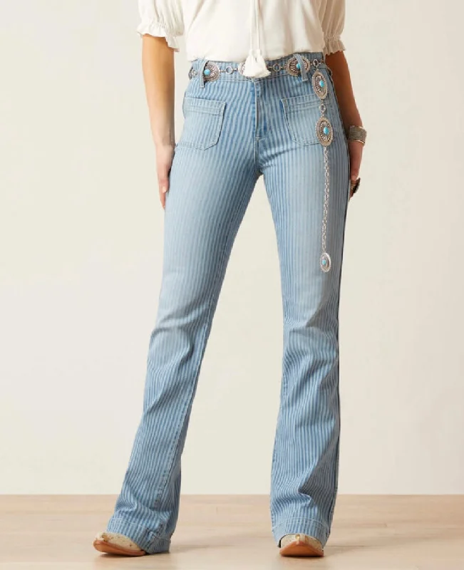 High Rise Laser Stripe Wide Leg Jean Comfortable Stretch Denim Jeans