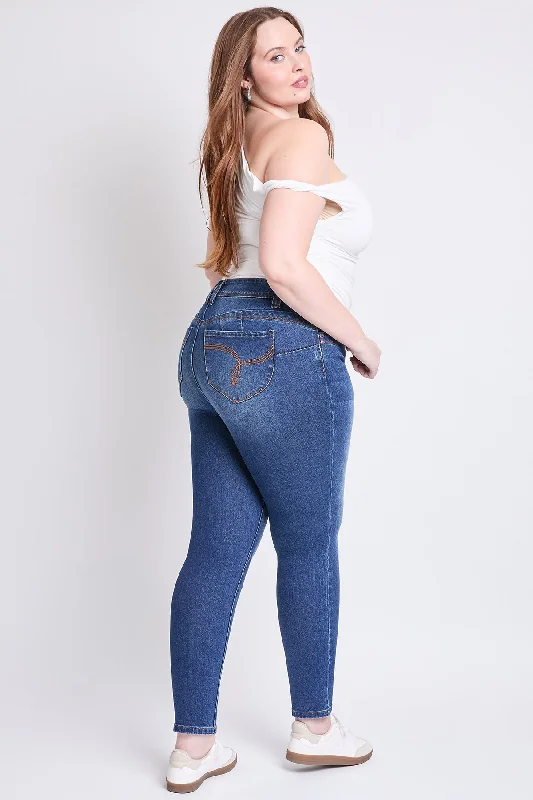 Women's Plus WannaBettaButt Mid Rise Embroidered Skinny Jean Comfortable Jogger Style Jeans Women's Plus WannaBettaButt Mid Rise Embroidered Skinny Jean Comfortable Jogger Style Jeans