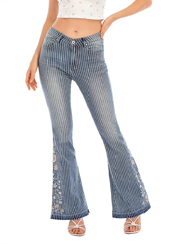 WOMEN'S HEAVY INDUSTRY 3D EMBROIDERY JEAN Comfortable Drawstring Waist Jeans