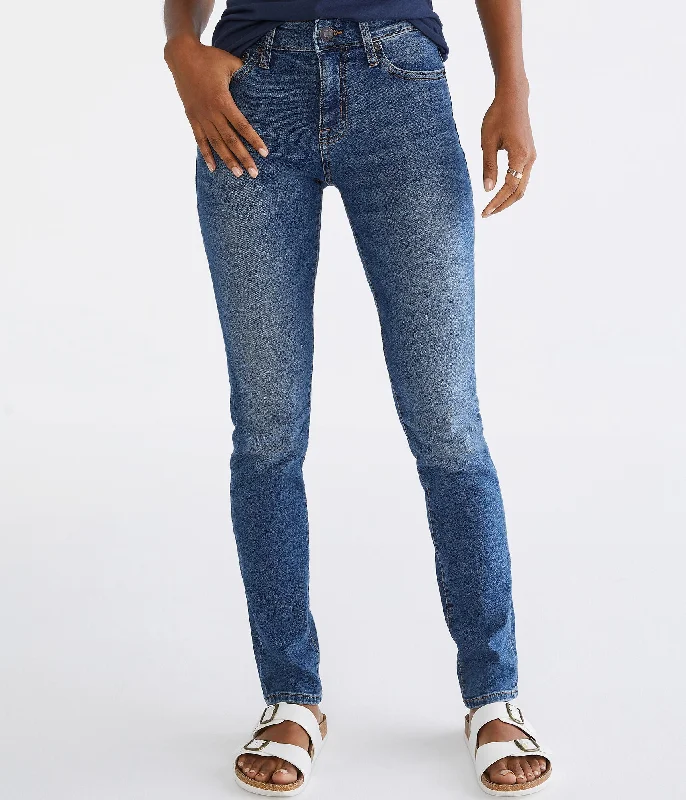 Aeropostale Women's Premium Seriously Stretchy Mid-Rise Skinny Jean Cozy Tencel Blend Denim Jeans