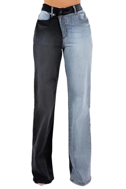 Asymmetrical Wide leg Jean in Black Comfortable Flare Leg Jeans