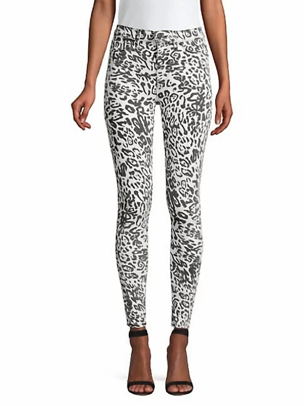 Barbara High Rise Skinny Jean In Washed Leopard Trendy Pleated Waist Jeans