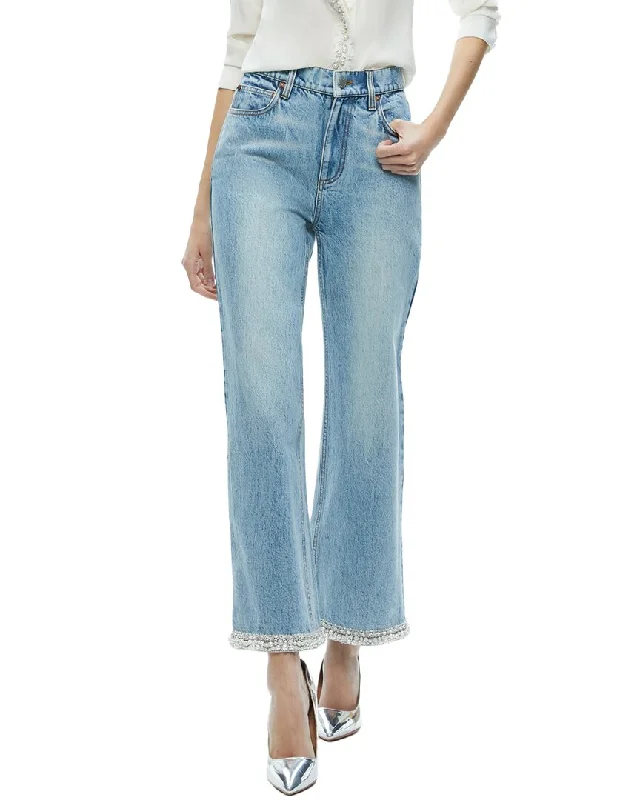 Alice + Olivia Ora High-Rise Embellished Jean Elegant High-Waisted Flared Jeans