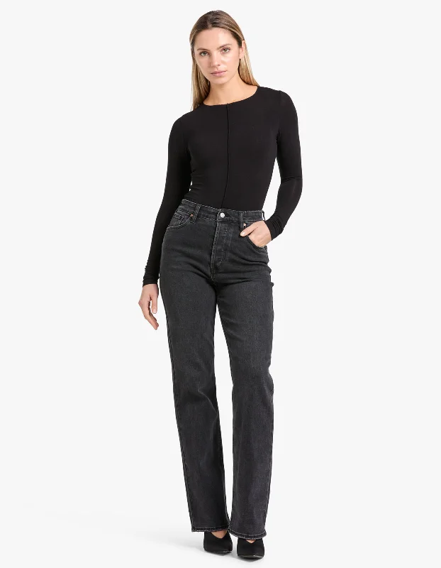Manuela Stretch Denim Jean - Washed Black Stylish Shredded Denim Jeans