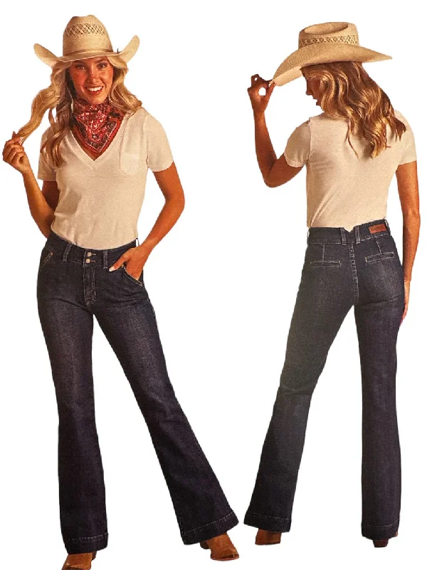 Women's Rock & Roll Cowgirl® Riding Jean Trendy Button-Up High-Waist Jeans