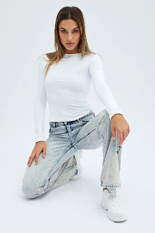 Denim Flare Jean Low Rise Dirty Wash Comfortable Folded Hem Jeans