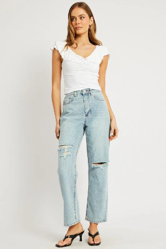 Denim Straight Jean Mid Rise Comfortable Boyfriend Jeans