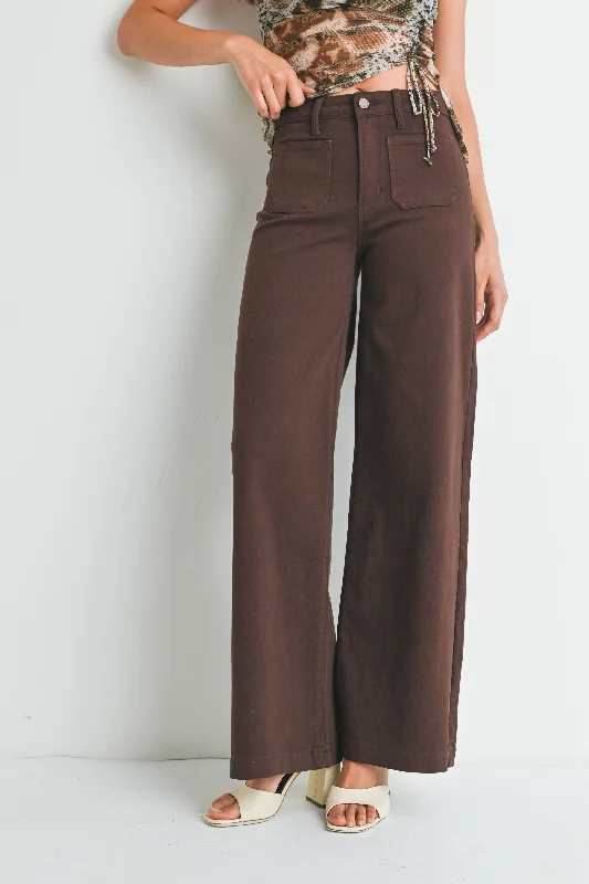 High Rise Mini Patch Pocket Wide Leg Jean Comfortable Straight-Legged Denim