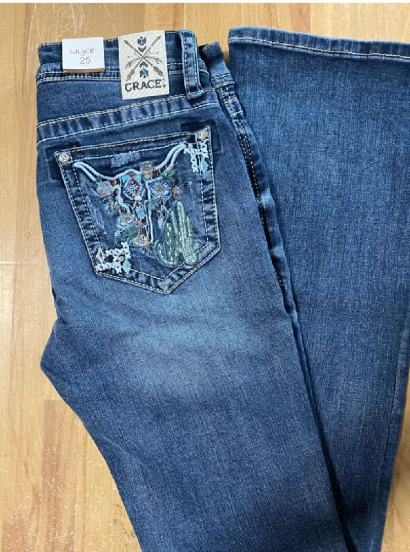 EB61622 Grace in LA Skull Jean Elegant Skinny Leg Jeans