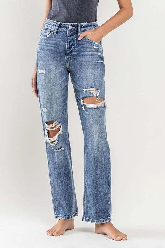 Flying Monkey 90'S Vintage Slim Straight Jean Elegant Raw Hem Jeans