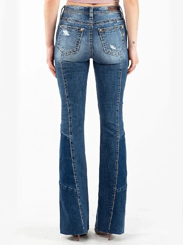 Women's Miss Me Flare Jean #H3636F57 Fashionable Vintage Wash Jeans