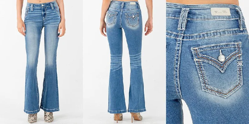 Women's Miss Me Flare Jean #H5148F29 Fashionable Button-Front Jeans