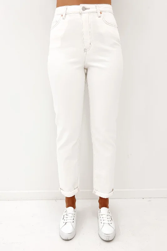 Hi Mom Jean Bright White Casual High-Waisted Bootcut Jeans