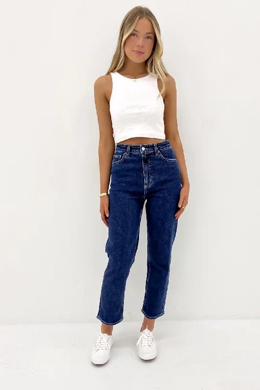 High Straight Crop Jean Indigo Dream Comfortable Stretch Fit Jeans