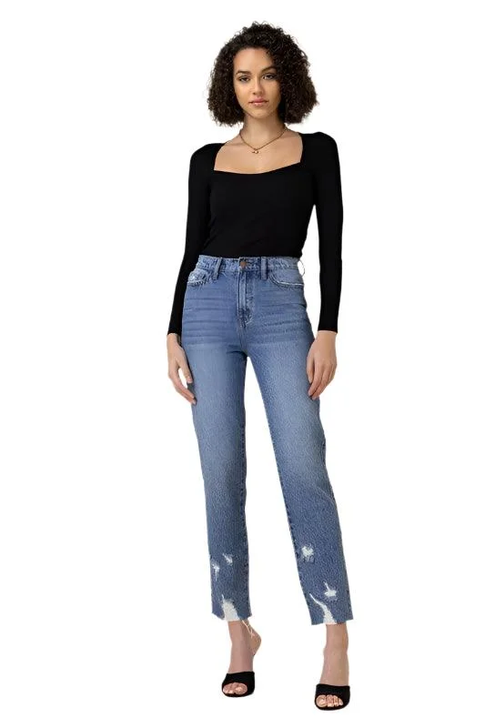 High Waisted Straight Leg Jean Comfortable Stretch Fit Jeans