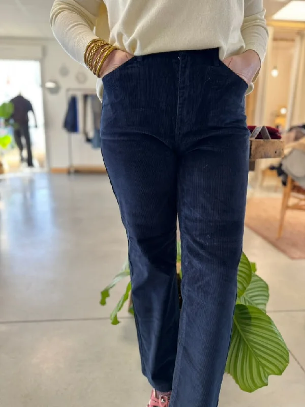 Jean Solange • Velours Marine côtelé Trendy Button-Up High-Waist Jeans