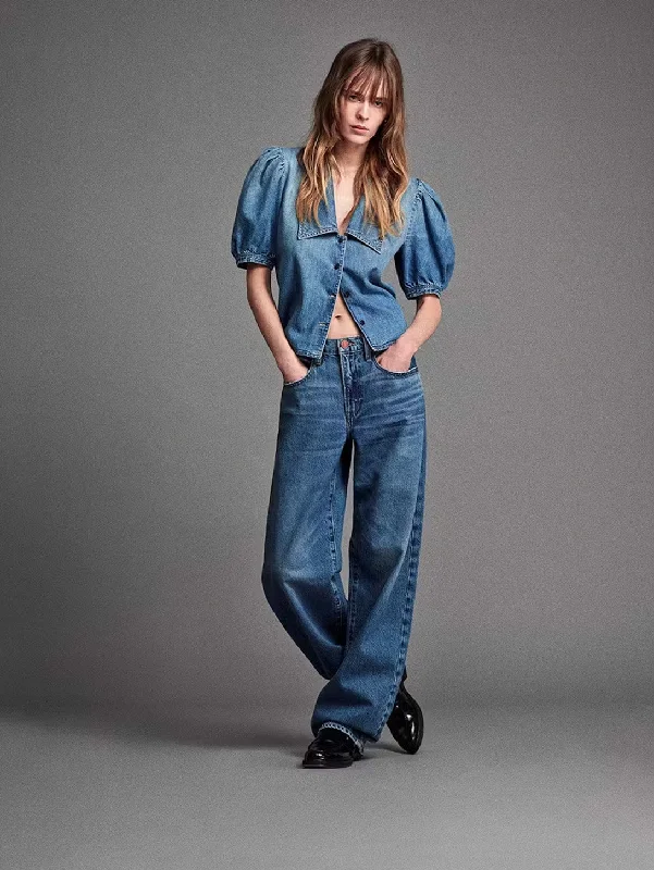 Low Slung Barrel Jean - Caramia Stylish Stone-Wash Denim Jeans