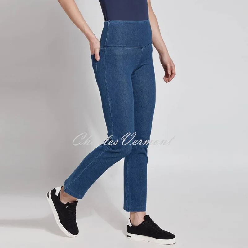 Lysse Straight Leg Denim Jean with Back Pockets – Style 6176 (Mid Wash) Comfortable Drawstring Waist Jeans